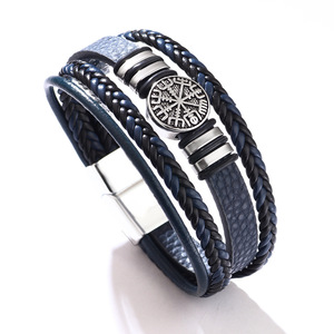 2025 Tốt Nhất Bán <span class=keywords><strong>Handmade</strong></span> Người Đàn Ông Của Sợi Dây Thừng Từ Da Vòng Đeo Tay Với Nhiều Lớp Dệt La Bàn Đồ Trang Sức Món Quà Cá Tính Vòng Đeo Tay - Product Image 4