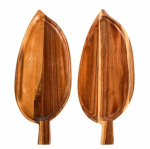 صينية تقديم مخصصة صديقة للبيئة من خشب الأكاسيا على شكل ورقة لعرض الوجبات الخفيفة والفواكه والحلويات والمقبلات مع نقش مخصص كهدية - Product Image 4