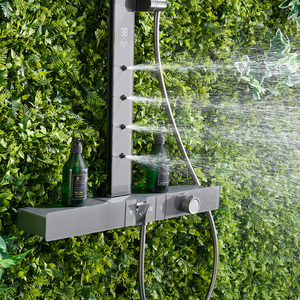 Couleur gris pistolet Tuyau de douche carré à 4 fonctions Affichage numérique Thermostat tempéré Ensemble de robinet de douche piano - Product Image 5