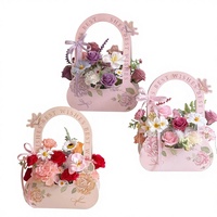 Panier-cadeau portable de luxe en papier blanc, idéal pour bouquets DIY, avec poignées découpées, fabriqué à partir de matériaux recyclés et vernis