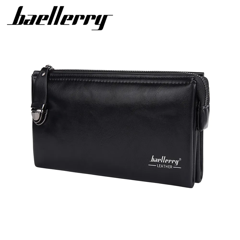 Baellerry durevole popolare pochette da lavoro in pelle portafoglio in pelle Pu per uomo borsa con cerniera di grande capacità