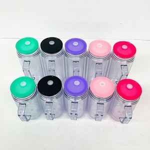 US Warehouse 12oz clear Double Walled Acrylic Travel Tumbler Cup 16 oz Snow Globe Plastic Coffee <b>Mug</b> with Colorful Lid and Straw - Product Image 2