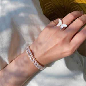 WENCHI Small Rice Grain Natural Pearl <b>Bracelet</b> with <b>Elastic</b> 14K Gold Accents 17cm 30g - Product Image 5