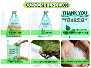 Eco Friendly Customized Logo Thank You Biodegradable Vest <strong>Bags</strong> Plastic Packaging for Supermarket and <strong>Grocery</strong> T-Shirt <strong>Bags</strong> - Product Image 3