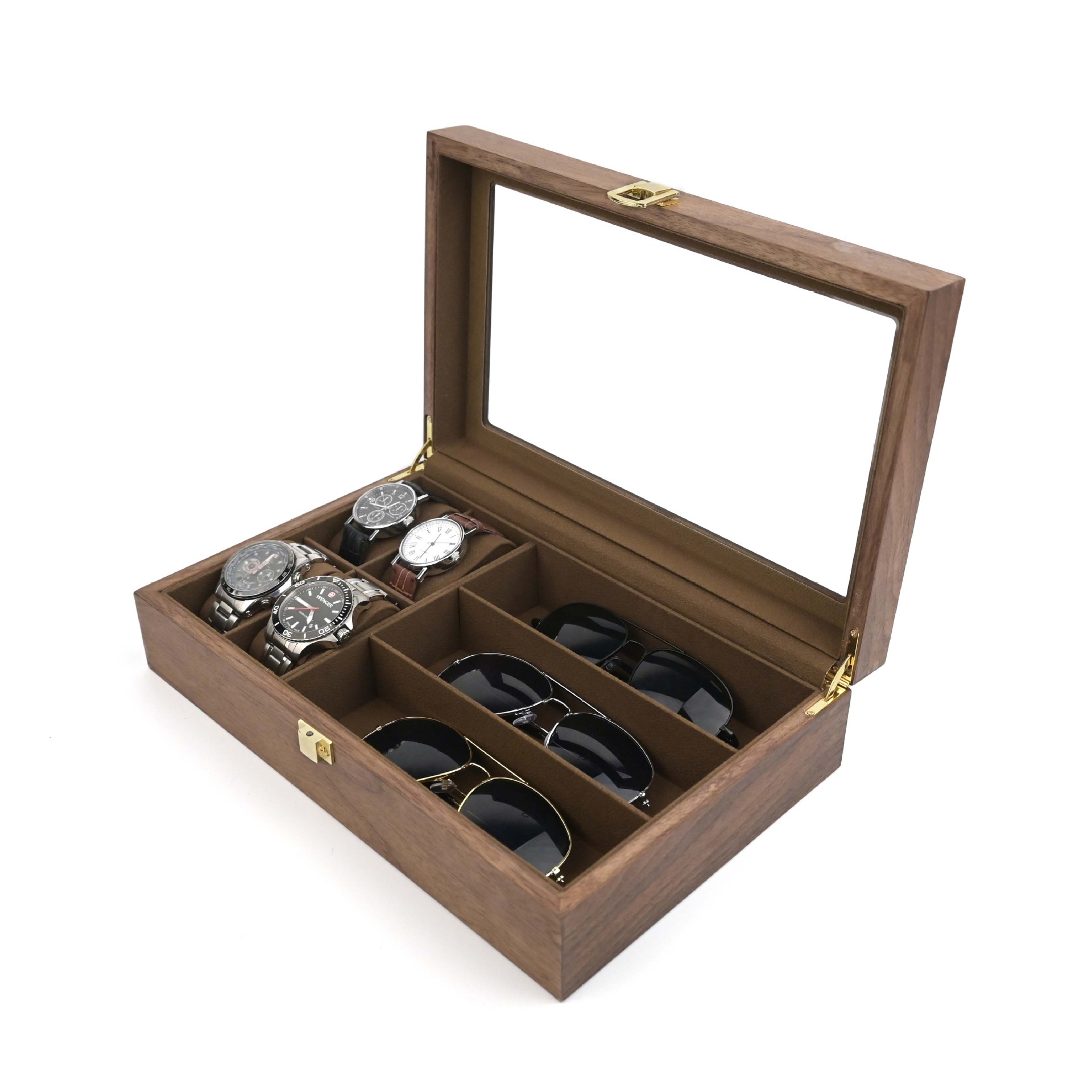 Étui à lunettes de montre en noyer 4+3