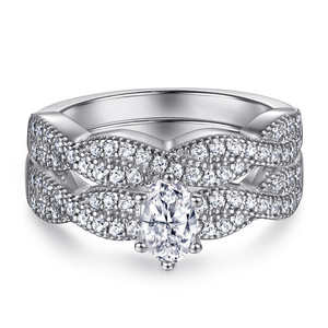 Luxury S925 <b>Sterling</b> <b>Silver</b> Oval Shaped Zircon <b>Rings</b> <b>Set</b> For Women Engagement Wedding Factory Wholesale - Product Image 3