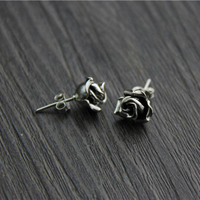 Anting-Anting Wanita Bunga Mawar Kancing Berlapis Perak Murni 925 Murah