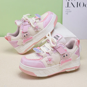 Baskets Chunky pour Filles, Couleurs Mixtes, Bout Rond, Tige en Maille Respirante, Semelle Extérieure en Caoutchouc, Style Dessin Animé, Chaussures de Marche - Product Image 3