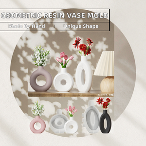 Molde <span class=keywords><strong>de</strong></span> silicona para jarrón <span class=keywords><strong>de</strong></span> resina con diseño geométrico hueco, modelo creativo DIY, jarrón decorativo estilo Ins con rayas en forma <span class=keywords><strong>de</strong></span> donut - Product Image 2