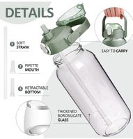 Bouteilles d'eau en verre de 64 oz (demi-gallon) sans BPA, étanches, compatibles lave-vaisselle et micro-ondes, grande capacité, pour le sport, unisexe, pour l'extérieur