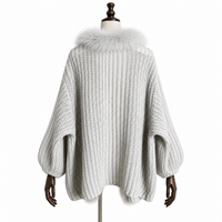 Cardigan en tricot épais gris pour femme, style coréen, avec col écharpe en tricot plat argenté et manches chauve-souris, vêtement d'extérieur