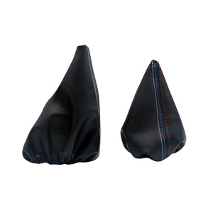 Funda Protectora para Palanca de Cambios para BMW Serie 3, Cuero Negro con Costuras Rojas y Azules, Juego de Fundas para Palanca de Cambios y Freno de Mano - Product Image 1