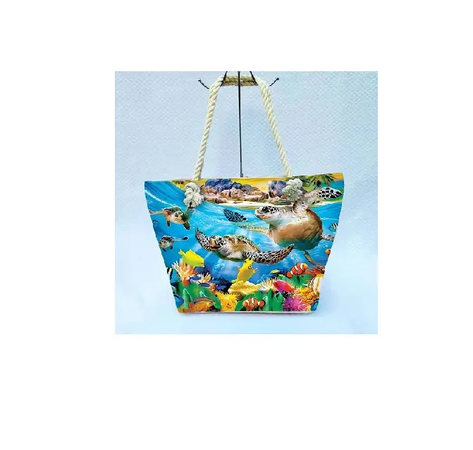 Bolsa de lona informal para mujer, bolsa de playa con estampado Digital de tortuga, peces, isla Tropical, muestra gratis