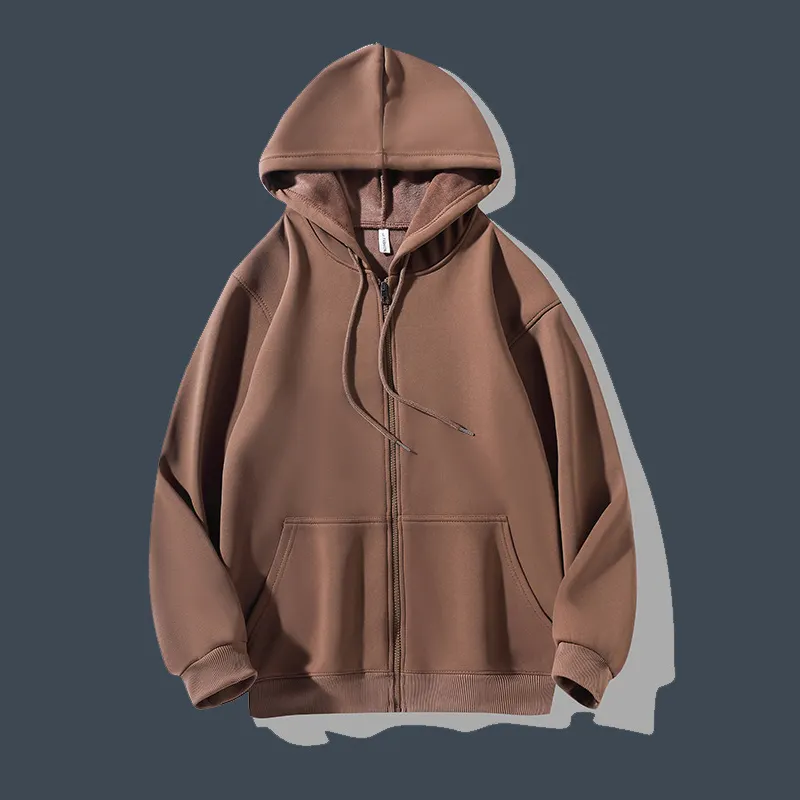 Wholesale Custom Heavyweight Cardigan Hooded Warm Sweater Printed Logo High Quality Cotton Solid Color Zipper Hoodies