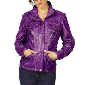 Chaqueta de invierno acolchada de piel de oveja Napa encerada en color dorado para mujer, con cremallera frontal, tela satinada y relleno de algodón. - Product Image 6