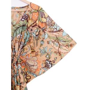 Caftán de Algodón Hecho a Mano de Alta Calidad para Mujer, Estampado Floral, Cuello en V, Manga Larga, Corte Holgado, Vestido Casual de Verano Ecológico - Product Image 3