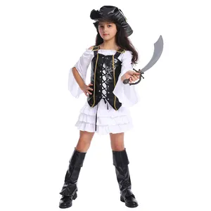 नई सफेद लड़की समुद्री डाकू पोशाक कॉसप्ले सौंदर्य समुद्री डाकू पोशाक कॉसप्ले बच्चों समुद्री डाकू पार्टियां टोपी के साथ बच्चे का जन्मदिन
