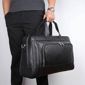 Porte-documents pour ordinateur portable en cuir Crazy Horse de 17 pouces pour hommes, en cuir de vache véritable, très tendance, pour les voyages d'affaires, grande capacité - Product Image 2