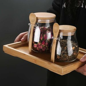 Juego de Recipientes de <span class=keywords><strong>Vidrio</strong></span> para Almacenamiento de Cocina con Tapa de Bambú, Anillo de Silicona Hermético, Cuchara, en Tamaños Pequeño, Mediano y Jumbo, Calidad Confiable - Product Image 2