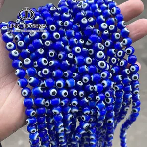 Wholesale 4/6/8/10mm Dark Blue Color Round Shape Evil Eye Beads Glazed Glass Beads for Making Bracelet Earring Necklace