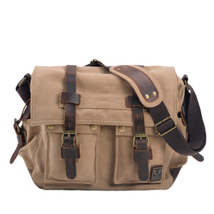 Lona vintage con cuero para hombres y mujeres, <span class=keywords><strong>bandolera</strong></span> de hombro, <span class=keywords><strong>bandolera</strong></span> de hombro simple informal - Product Image 1