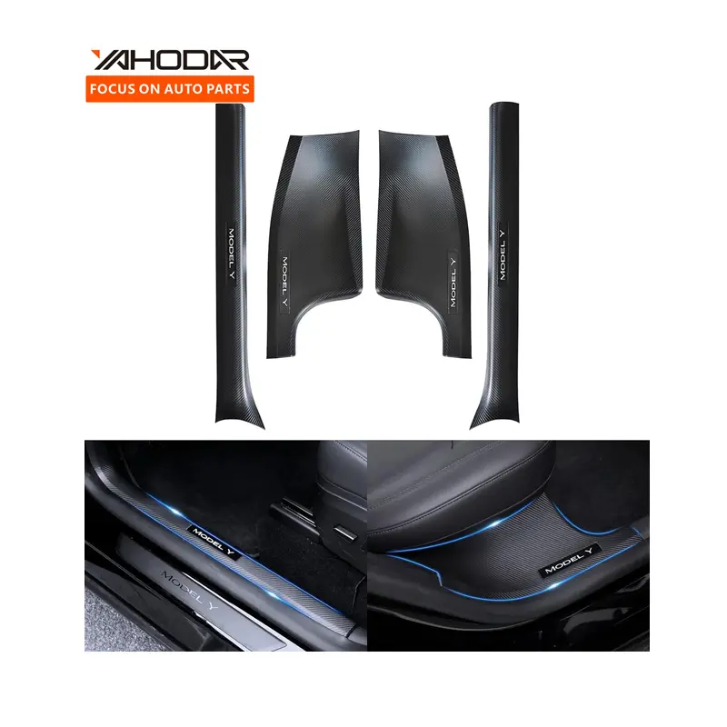 Interior Accessories 4PCS Car Door Sill Cover Trim For Tesla Model Y Door Pedal Strip Cover Decoration Carbon Fiber Pattern