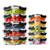 Ensemble de 10 contenants en verre avec couvercles empilables pour le stockage des aliments, sans BPA, pour micro-ondes, four, congélateur et lave-vaisselle