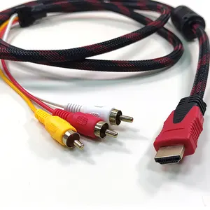 HDTV ke 3RCA 1080P kabel pria HDMI ke AV 3RCA 3 RCA Male Audio Video Converter kabel adaptor