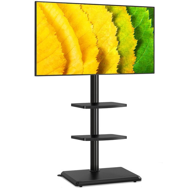 Stable Modern Steel Floor TV Stand 32"-60" TVs/VESA 400x400mm 35 Swivel Adjustable Height Dual Storage Shelves Cable