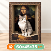 Maison pour chat Mona Lisa en carton ondulé classique et mignon, griffoir avec fermeture à bouton, motif peinture à l'huile, toutes saisons, Halloween