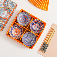 Bol de riz en porcelaine peint à la main, logo personnalisé, bol en céramique bohème, ensemble de baguettes avec boîte cadeau, vente en gros