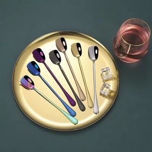 Cuillères longues lavables au lave-vaisselle pour cocktails et desserts Pelle polie Cuillère à remuer Cuillère à crème glacée en acier inoxydable - Product Image 5