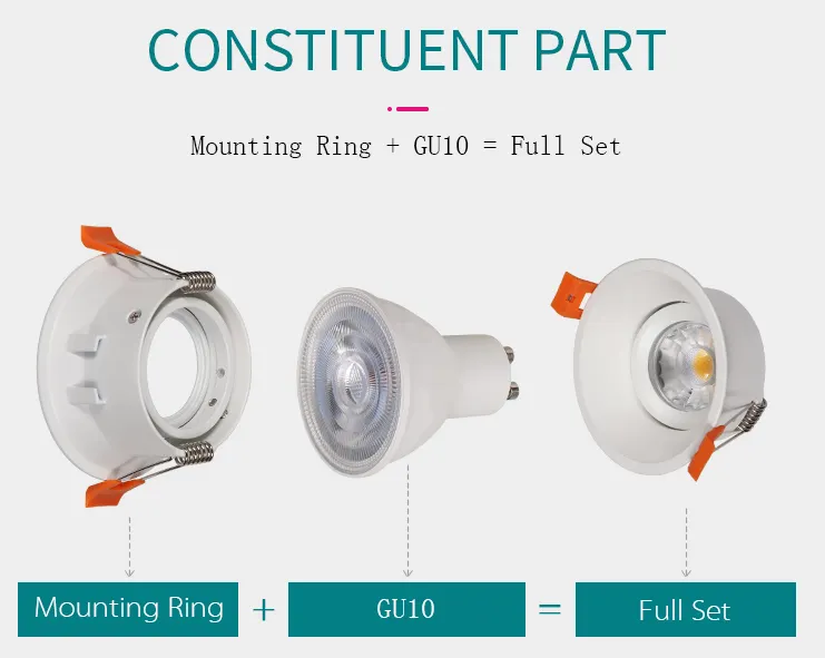 Luz descendente led redonda, carcasa antideslumbrante, ángulo ajustable, marco de luz, gu10