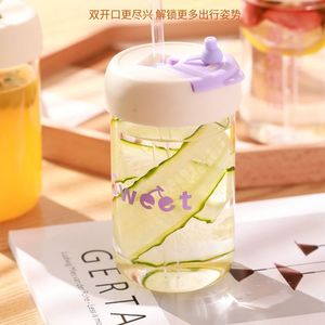 <b>Plastic</b> <b>Drinkware</b> Set 2023 Minimalist Design Double Straw For Tea And Beverages Female Office Use - Product Image 4