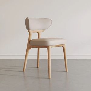 Chaise de salle à manger moderne en promotion avec revêtement en cuir PU beige et pieds en bois massif noir pour la maison, les restaurants et les hôtels L001 - Product Image 6