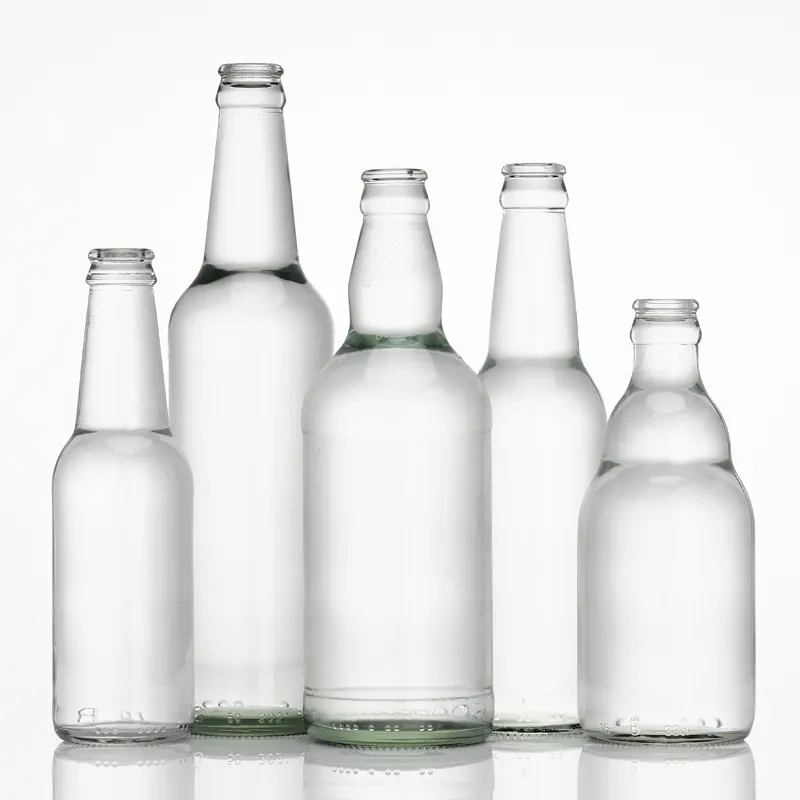 Bottiglia di vetro da birra trasparente da 250ml 275ml 330ml 500ml con tappo a corona