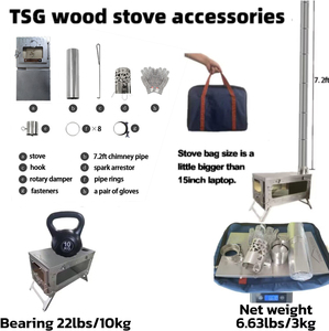 [Nave da USA] pieghevole in titanio 38.5cm grande formato tenda stufa con vetro laterale per la combustione all'aperto cottura DANCHEL all'aperto <span class=keywords><strong>TSG</strong></span> - Product Image 5