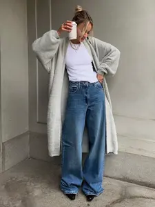 Cardigan Long Blubelle pour <span class=keywords><strong>Femme</strong></span> Coupe Ample Oversize Doux et Moelleux en Fausse Fourrure de Vison Style Peignoir Décontracté Automne <span class=keywords><strong>Hiver</strong></span> Pull Ample Nouvel Arrivage - Product Image 5