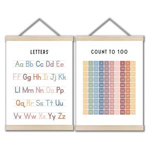 Bannière en toile colorée 12x16 pouces, affiche alphabet encadrée avec support en bois, décoration murale <span class=keywords><strong>ABC</strong></span> chiffres de 1 à 100 pour chambre d'enfant - Product Image 1