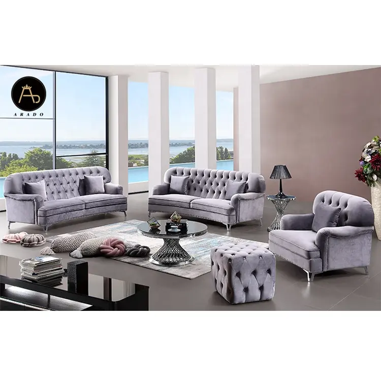 Nieuwe Woonkamer Meubels Fluwelen Chesterfield 3 2 1 Arabische Sofa Set Majlis