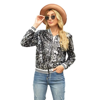 Damen-Bomberjacke mit Pailletten, glitzernde Baseballjacke mit Reißverschluss und langen Ärmeln für Party, Clubwear, Großhandel