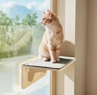 Hamac de fenêtre de chat en bois robuste conception d'impression animale perchoir durable pour animaux de compagnie avec ventouses pour la sécurité