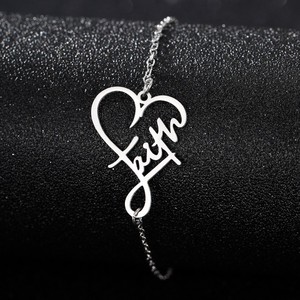 Wholesale Silver Gold Chain Necklace Faith Letter <b>Stainless</b> <b>Steel</b> Creative Custom Name <b>Steel</b> <b>Bracelet</b> Bangles Trendy Women & Men - Product Image 1