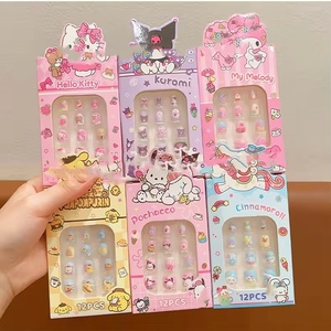 Lot de 12 <span class=keywords><strong>faux</strong></span> ongles réutilisables pour enfants, motif <span class=keywords><strong>anime</strong></span> mignon, à presser avec colle et autocollants, idéal pour les fêtes - Product Image 1