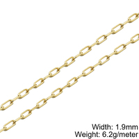 Cadena de Eslabones Rectangulares de 1.9mm AU585 al por Mayor, Collar de Cadena de Clip de Papel de Oro Sólido de 14K para Hombre