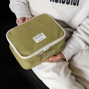 Usine de haute qualité coton emballage Cube 10 pouces étiquette couture pur coton sac cosmétique pour voyage - Product Image 2