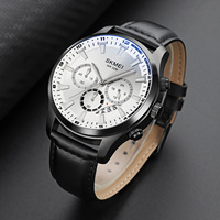 Montre à quartz de luxe pour homme, personnalisée, en gros, fabriquée en Chine, avec bracelet en cuir véritable, cadran en verre et mouvement à aiguilles, fond en acier inoxydable