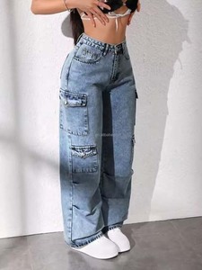 <span class=keywords><strong>Jeans</strong></span> Cargo da Donna a <span class=keywords><strong>Vita</strong></span> Alta a Gamba Larga, Pantaloni in Denim Larghi Stile Streetwear, <span class=keywords><strong>Jeans</strong></span> Dritti Personalizzati da Donna a Prezzo Basso All'Ingrosso - Product Image 3