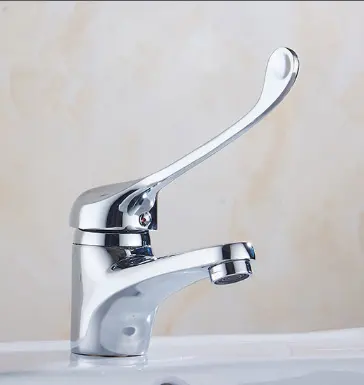 Krankenhaus Labor Deck Mount Einloch hähne Messing Lang griff Medizinischer Wasserhahn Elbow Touch Basin Wasserhahn