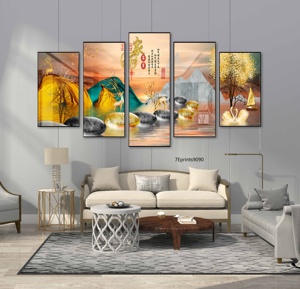 Popolare di alta qualità 5 pannelli di porcellana di cristallo pittura Hd stampato stile <span class=keywords><strong>asiatico</strong></span> decorativo per soggiorno e decorazioni per ufficio - Product Image 3
